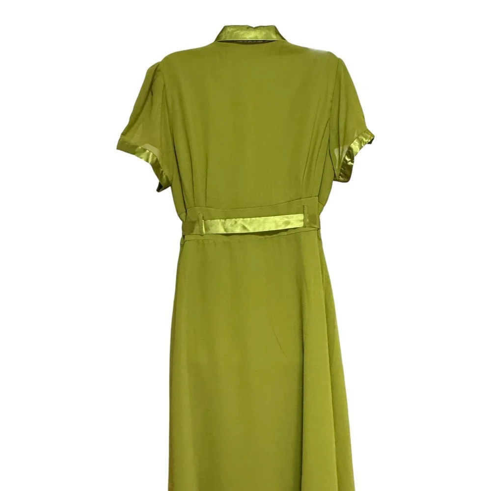 Jessica London Pleated Midi Dress Women 16W Green Excellent Short Sleeve Belted - Picture 5 of 6